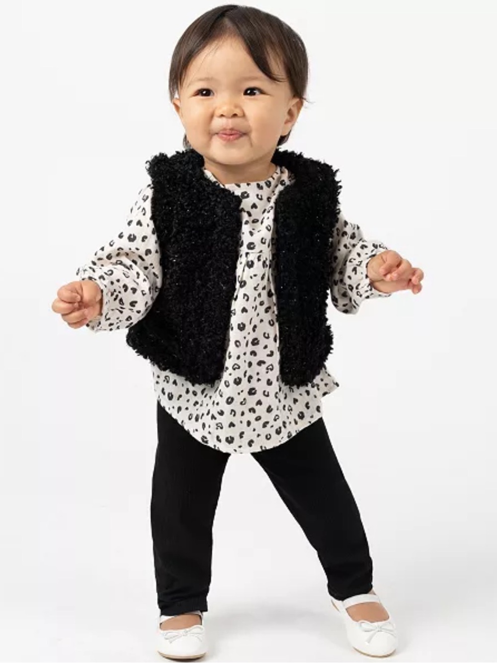 Baby Girl Vest, Cheetah Long Sleeve Top and Leggings, 3-Piece Rare Editions